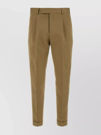 Pt Torino Streamlined Cotton Trousers With Detachable Plum Accessory In Green