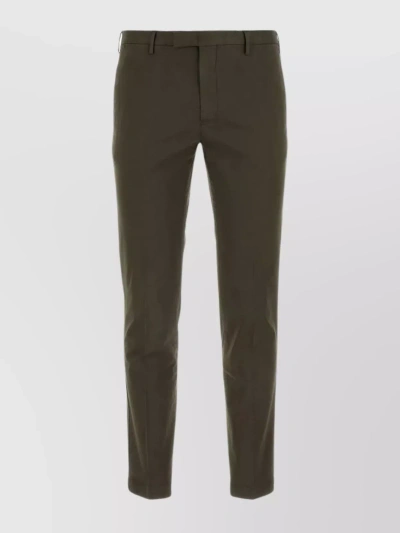 Pt Torino Streamlined Stretch Cotton Trousers With Waist Belt Loops In Metallic