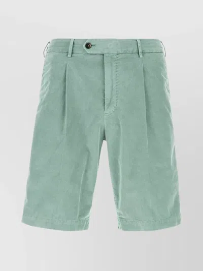 Pt Torino Stretch Corduroy Bermuda Shorts With Elastic Waistband In Green