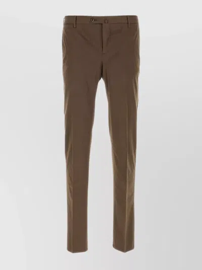 Pt Torino Brown Stretch Cotton Blend Silkochino Pant