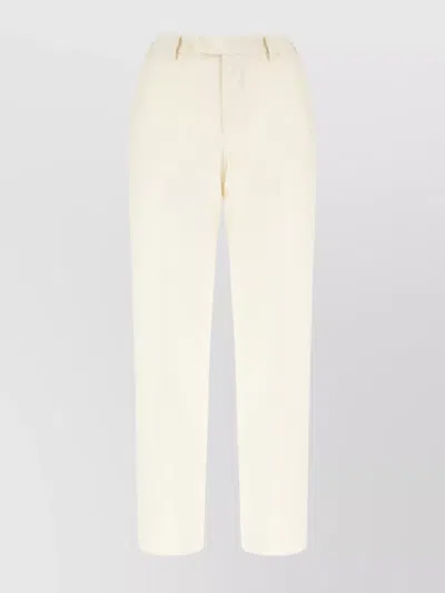 Pt Torino Stretch Cotton Blend Trousers With Front Pleats In White
