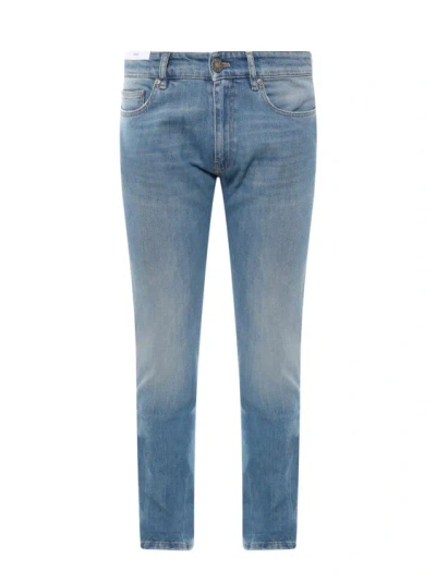 Pt Torino Stretch Cotton Jeans With Back Logo Patch In Blue