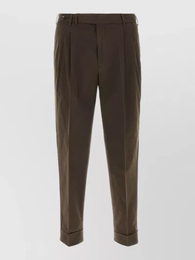 Pt Torino Stretch Cotton Tailored Trousers Front Pleats In Brown