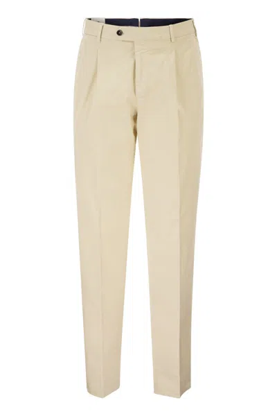 Pt Torino Stretch Cotton Tailored Trousers In Neutral
