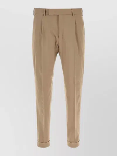 Pt Torino Stretch Wool Tailored Pleated Cuffed Trousers In Brown