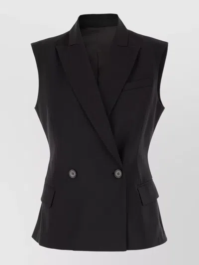 Pt Torino Stretch Wool Vest Double Breasted Design In Black