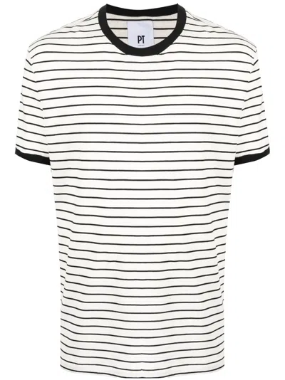 Pt Torino Stripe-print Short-sleeved T-shirt In Nude