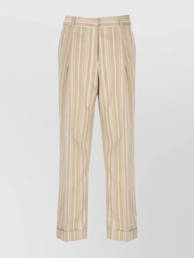 Pt Torino Striped Cotton Linen Cropped Pants In Neutral