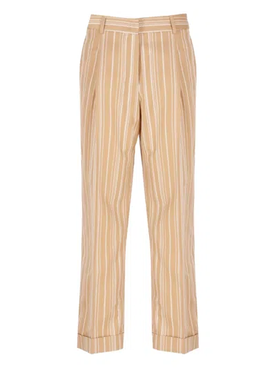 Pt Torino Striped Cropped Trousers In Brown