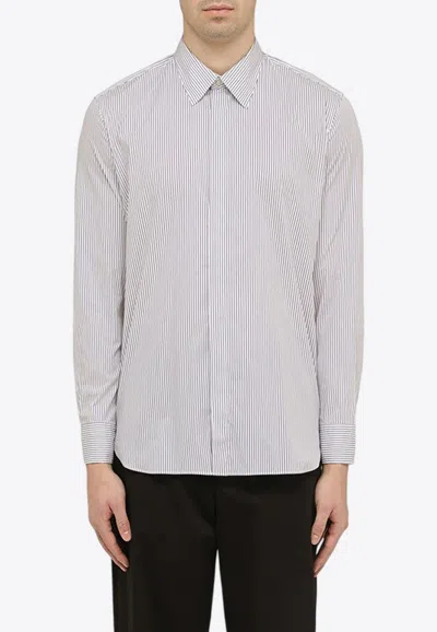 Pt Torino Striped Long-sleeved Shirt In White