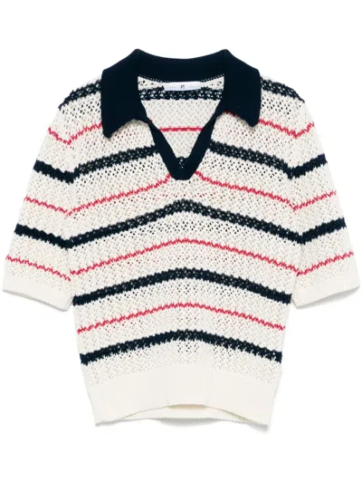Pt Torino Striped Polo Top In White
