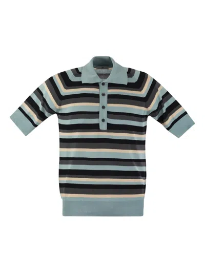 Pt Torino Striped Short-sleeve Polo Shirt In Multi