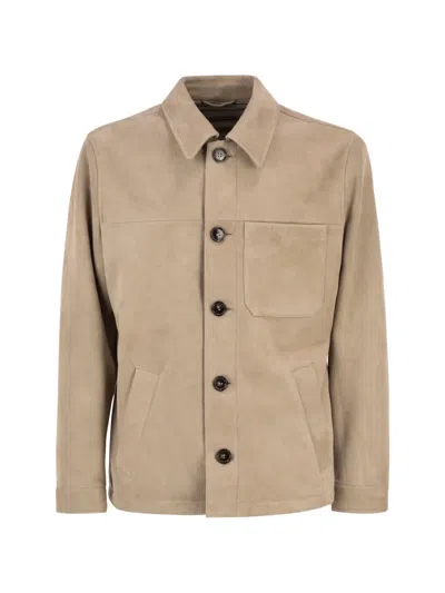 Pt Torino Tailored Suede Leather Jacket In Brown