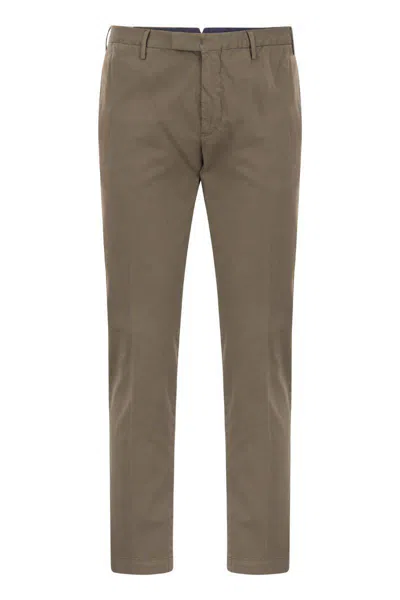 Pt Torino Superslim Trousers In Cotton And Silk In Brown