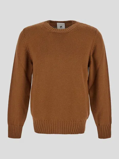 Pt Torino Sweaters In Camel