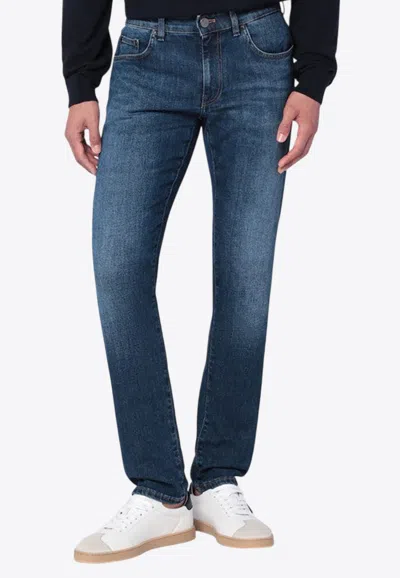 Pt Torino Swing Faded Jeans In Blue