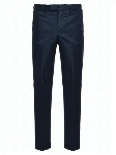 Pt Torino Tailored Blue Straight Pants With Classic Waistband And Functional Pockets