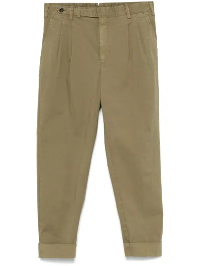 Pt Torino Tailored Green Trousers With Rolled Cuffs In Neutral