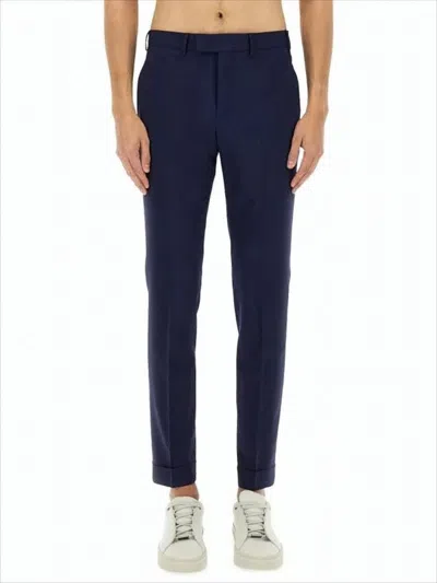 Pt Torino Tailored Navy Straight-fit Pants With Cuffed Hem In Black