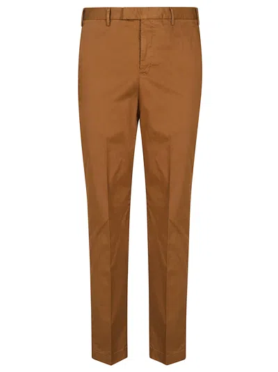 Pt Torino Tailored Satin Stretch Trousers With Refined Finish In Brown