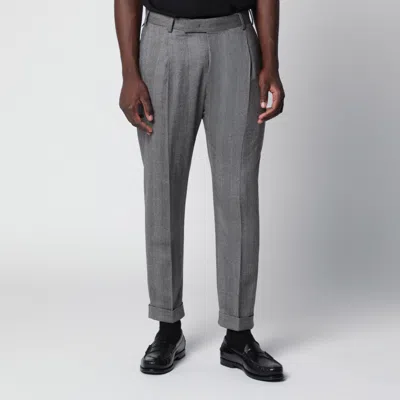 Pt Torino Tailored Slim-fit Trousers With Micro Herringbone Pattern In Brown