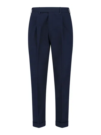 Pt Torino Mid-rise Tailored Trousers With Pleats And Buttoned Pockets In Blue