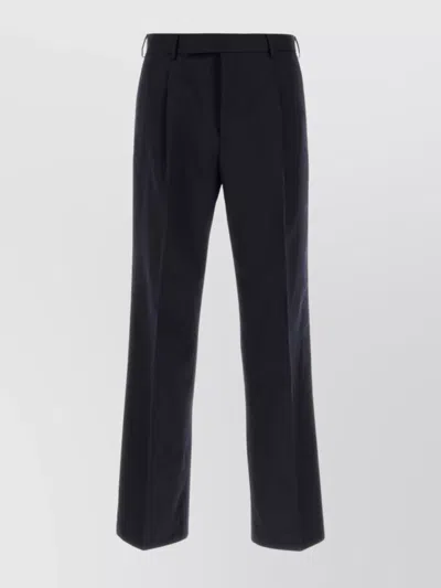 Pt Torino Tailored Wool Trousers With Pleats And Belt Loops In Black