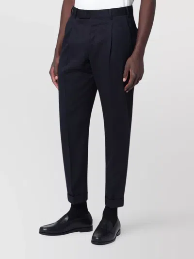 Pt Torino Tailored Wool Trousers With Pockets And Cuffs In Blue