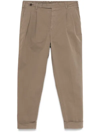 Pt Torino Tapered Brown Trousers With Flap Pockets In Green