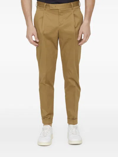 Pt Torino Beige Cotton Trousers In Yellow