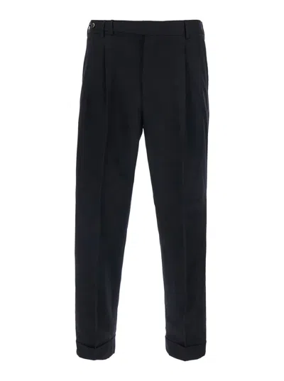 Pt Torino Tech Fabric Straight-leg Pants With Front Pleats And Belt Loops In Blue