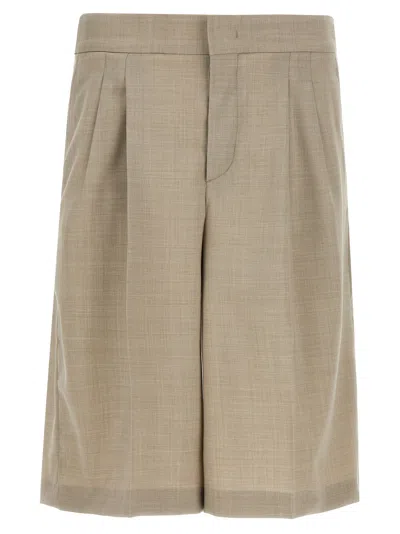 Pt Torino Wool Pleated Bermuda Shorts In Beige