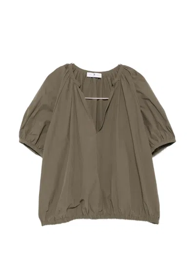 Pt Torino Teresa Gathered Puff-sleeve Blouse In Green