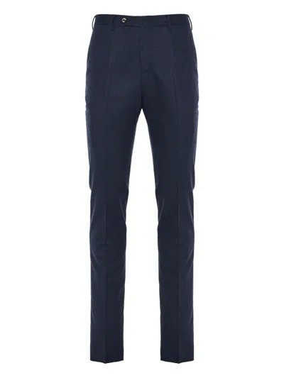 Pt Torino Textured Wool Trousers In Blue