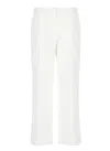 Pt Torino Cropped White Cotton Pants With Wide Leg And Turn-up Hem