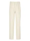 Pt Torino Ivory Linen And Cotton Palazzo Pants With Striped Pattern