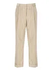 Pt Torino Beige Cotton And Linen Cropped Pants In Neutral