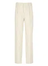 Pt Torino Ivory Linen And Cotton Palazzo Pants With Striped Pattern In Neutral
