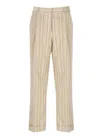 Pt Torino Beige Cotton And Linen Cropped Pants In Beige