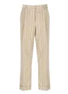 Pt Torino Beige Cotton And Linen Cropped Pants In Beige