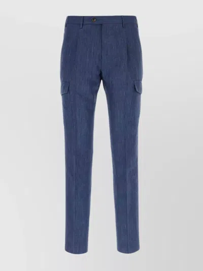 Pt Torino Trousers Wool Blend Multiple Pockets In Blue