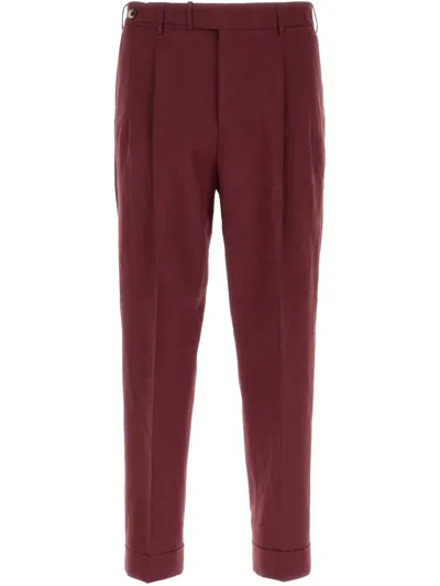 Pt Torino Turn-up Hem Tapered Trousers In Red