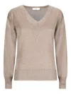 Pt Torino V-neck Metallic-effect Jumper In Neutral