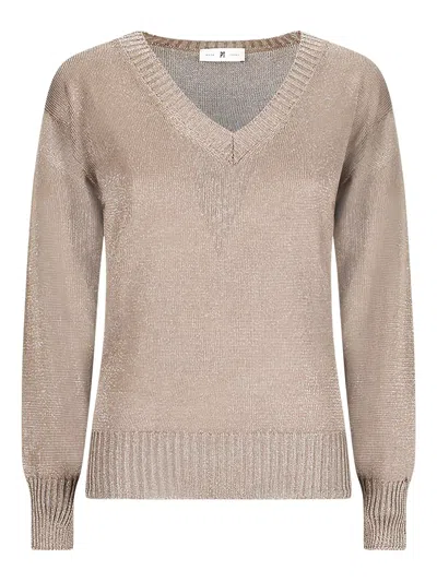 Pt Torino V-neck Metallic-effect Jumper In Neutral