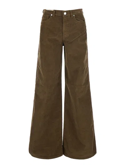 Pt Torino Velvet High-waist Pants With Back Logo Patch In Brown