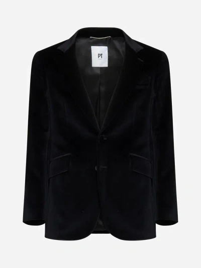 Pt Torino Luxurious Wool Blazer With Velvet Texture In Black