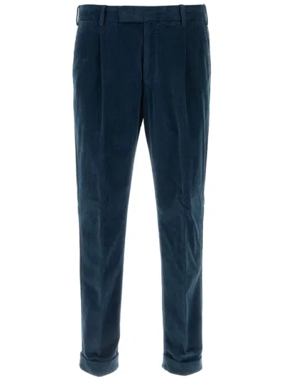 Pt Torino Velvet Tapered Trousers In Blue