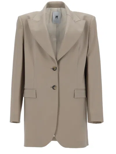 Pt Torino Victoria Virgin Wool Tailored Blazer In Beige