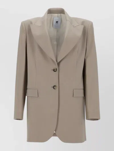 Pt Torino Victoria Wool Single Breasted Jacket In Neutral