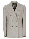 Pt Torino Beige Virgin Wool Double-breasted Blazer With All-over Check Pattern